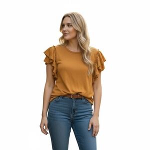 NWT Industry Women’s Ruffle Sleeve Knit Top in Mustard Size 2X